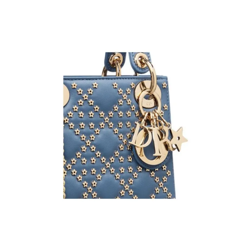 DIOR Lady Dior Sheepskin Daisie Bag Shoulder Bag Crossbody Bag Handbag Mini Women's Denim Blue-4