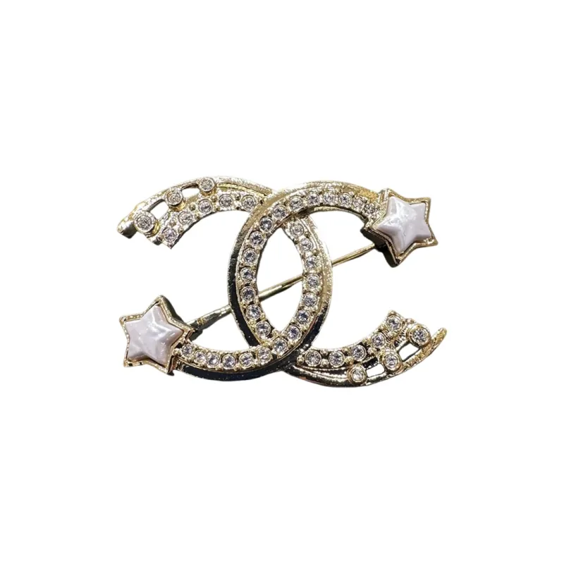 CHANEL Rhinestone Brooches Women's Gold-0