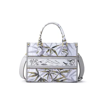 FION Fabric With Cow Leather Crossbody Bags Shoulder Bags Women's Clouds Ink And Bamboo Shadow
