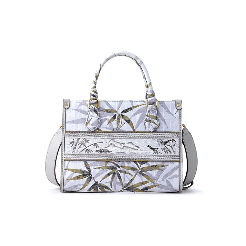 FION Fabric With Cow Leather Crossbody Bag, Shoulder Bag Medium Size Women's Cloud Ink Bamboo Shadow-0