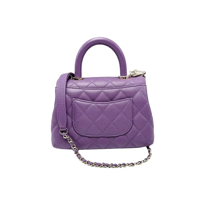 CHANEL Coco Handle Calfskin Handbag, Shoulder Bag, Crossbody Bag Mini Women's Purple-1