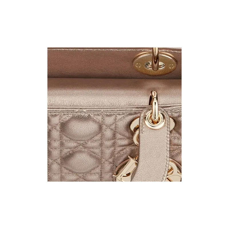 DIOR Lady Dior Cow Leather Lady Dior Bag One Shoulder Handbag Trumpets Women's Gold-4