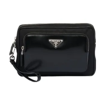 PRADA Recycled Nylon Mixed With Shiny Leather Clutch Regular Men's Black