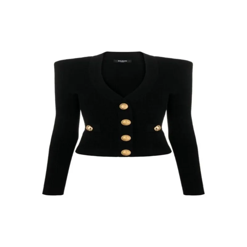 BALMAIN Button Embellished Ribbed Cardigan-10