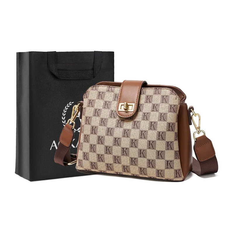 AOKANG PVC With Synthetic Leather Monogram Bag Commute Shoulder Bag, Crossbody Bag Women's Khaki Coffee/Caramel Brown-0