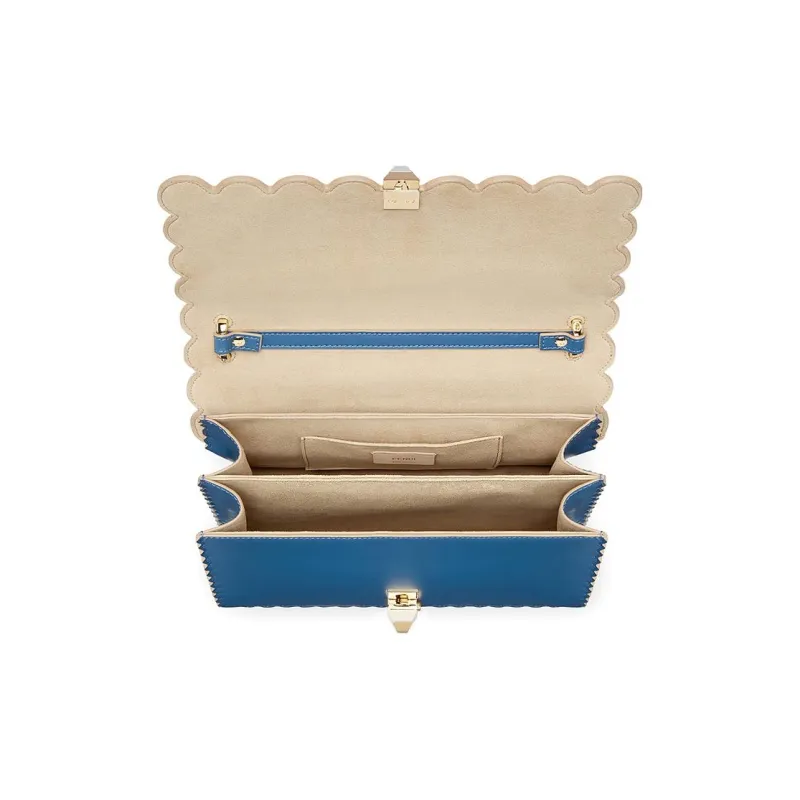 FENDI Kan I Leather Chain Bag, One Shoulder Handbag Women's Blue-4