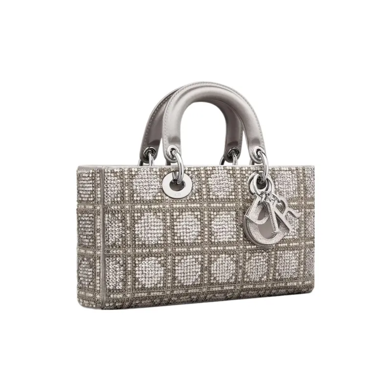 DIOR Lady Dior Embroidery Satin Lady Dior Bag, Shoulder Bag, Crossbody Bag, Handbag Medium Size Women's Gray-3