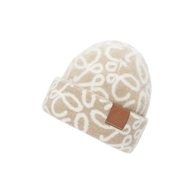 LOEWE Wool Polyamide Beanies Women's Ecru/Gray-2