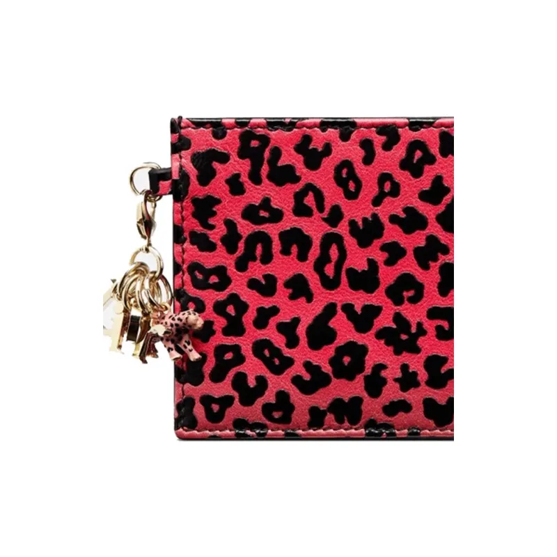 DIOR Lady Dior Cow Leather Card Holder Women's Peach Red-4