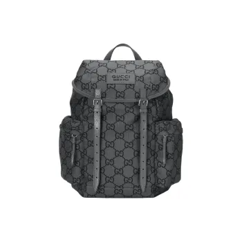 GUCCI Recycled Polyester Satin Binding Backpack Large Size Men's Dark Gray & Black