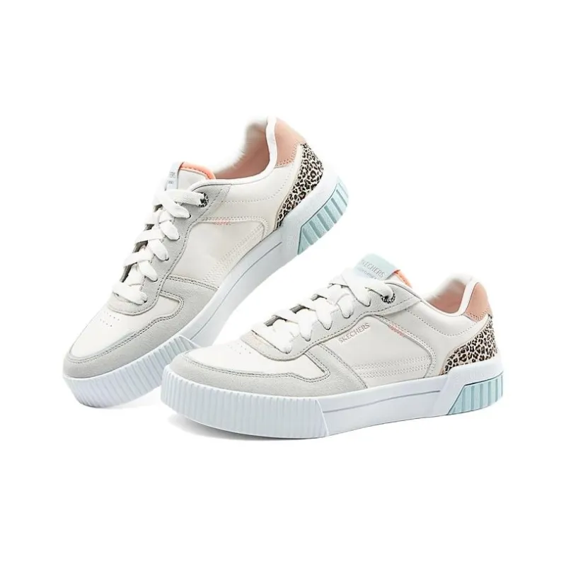 Skechers Court Classics Slip-Resistant Low-Top Skateboard Shoes Women's White Silver Pink-1
