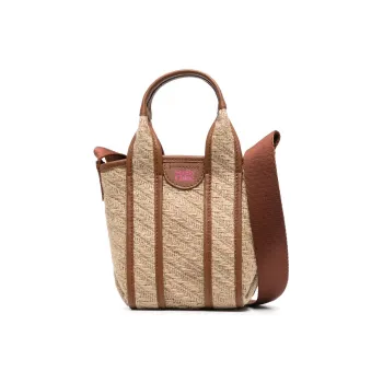 See By Chloe Calfskin With Jute Shoulder Bag Crossbody Bag Handbag Women's Beige Patch Chocolate