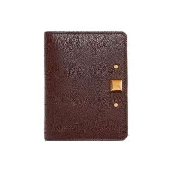HERMES Chamkila Goat Skin Card Holder Women's 0G Rouge Sellier Saddle Red