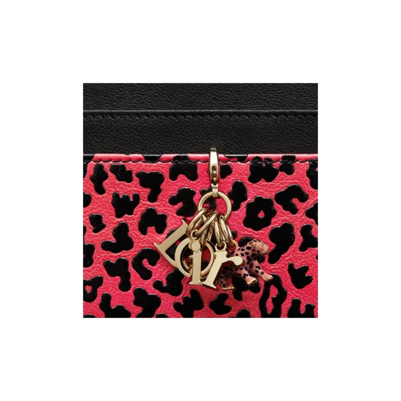 DIOR Lady Dior Cow Leather Card Holder Women's Peach Red-3