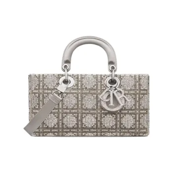 DIOR Lady Dior Embroidery Satin Lady Dior Bag, Shoulder Bag, Crossbody Bag, Handbag Medium Size Women's Gray