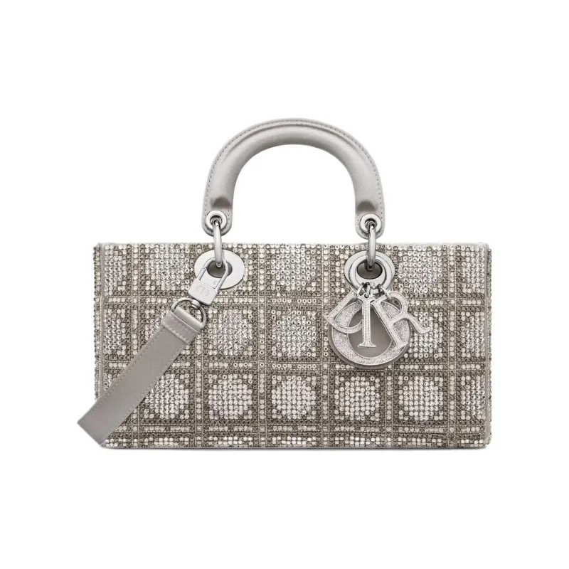 DIOR Lady Dior Embroidery Satin Lady Dior Bag, Shoulder Bag, Crossbody Bag, Handbag Medium Size Women's Gray-0