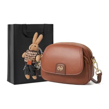 AOKANG Cow Leather Handbag Shoulder Bag Crossbody Bag Small Size Women's Caramel Brown/Milkshake White