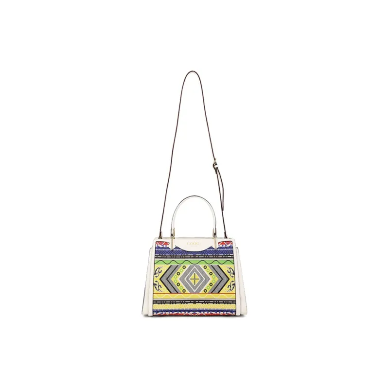 COOGI Cow Leather With Synthetic Leather Tote Bag, Crossbody Bag, Handbag Women's Black/Ecru-8