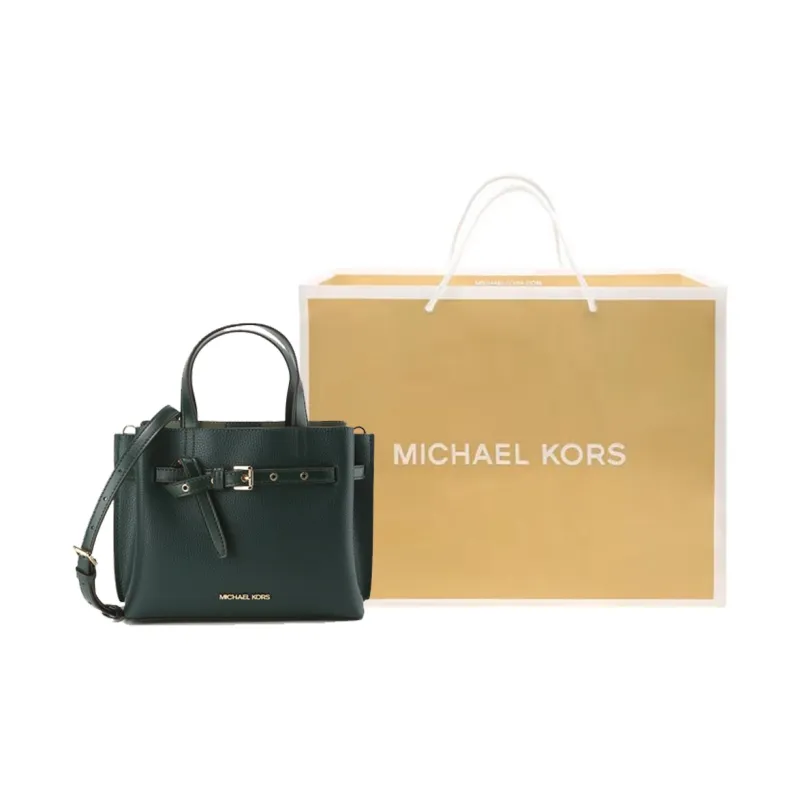 MICHAEL KORS Emilia Leather Tote Bag, Shopping Bag, Shoulder Bag, Handbag Trumpets Women's Dark Green-6