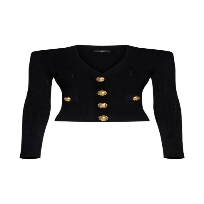 BALMAIN Button Embellished Ribbed Cardigan-8