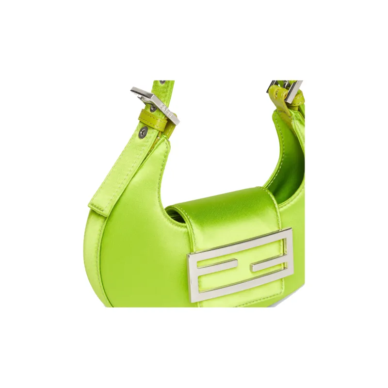 FENDI Cookie Silk Satin With Fabric With Sheepskin Shoulder Bag, Hobo Bag, Handbag, Shoulder Bag Women's Green-4