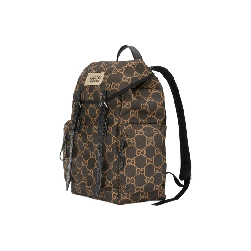 GUCCI Recycled Polyester Bonded Satin Binding Backpack Large Size Men's Ebony & Beige-1