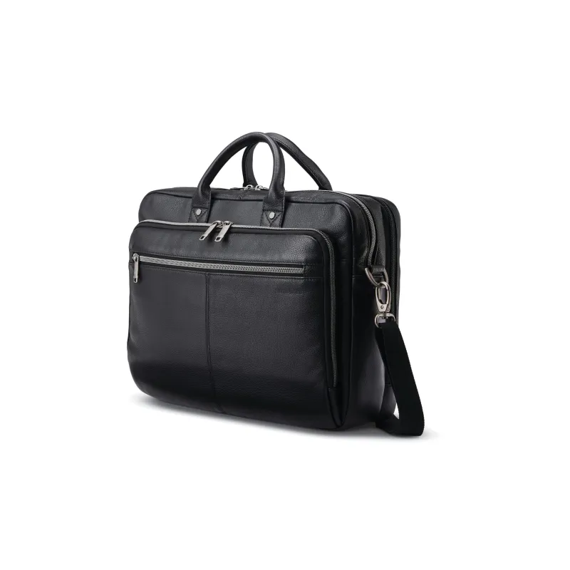 SAMSONITE Leather Briefcase Laptop Bag Shoulder Bag Crossbody Bag Handbag Regular Unisex Black-0