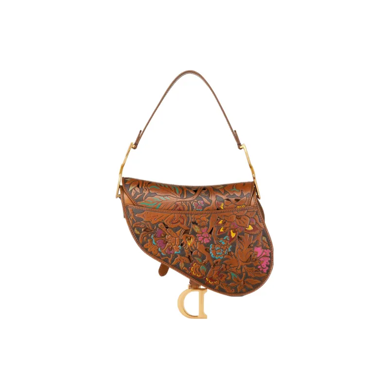 DIOR Calfskin Saddle Bag Handbag Shoulder Bag Women's Brown & Multicolor-2