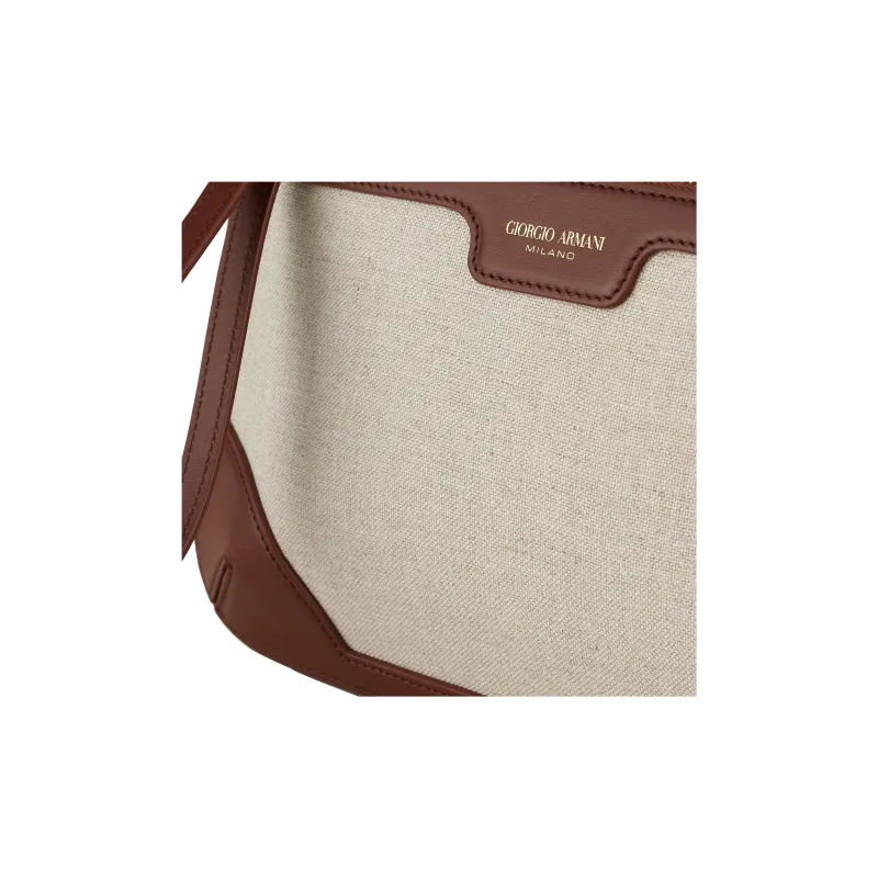 GIORGIO ARMANI Canvas With Leather Clutch Women's Brown & Beige-4