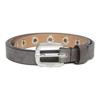 DIESEL Logo Letter Stamped Decoration Pin Buckle Cow Leather Belts Women's Black Width 1.9CM