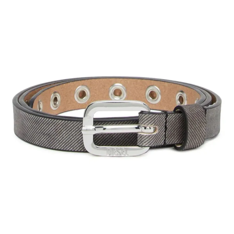 DIESEL Logo Letter Stamped Decoration Pin Buckle Cow Leather Belts Women's Black Width 1.9CM-0