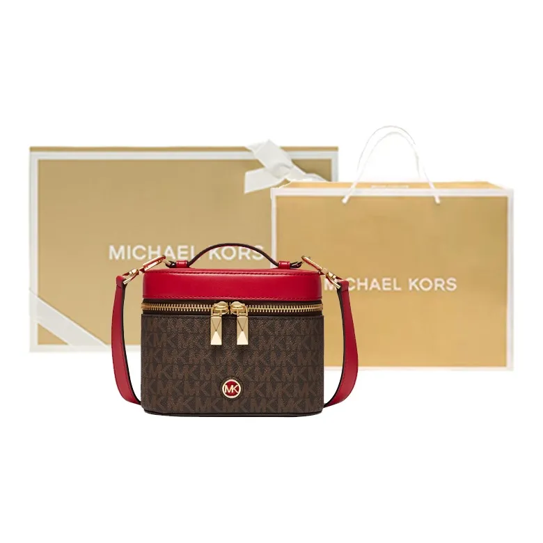 MICHAEL KORS Artificial Leather Bucket Bag, Box Bag, Crossbody Bag, Handbag Trumpets Women's Dark Brown/Dark Red-8