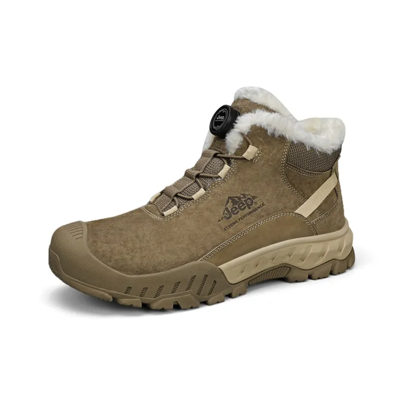 Jeep Warm Fleece Lined Padded Shoes Short Snow Boots Men's Khaki-2