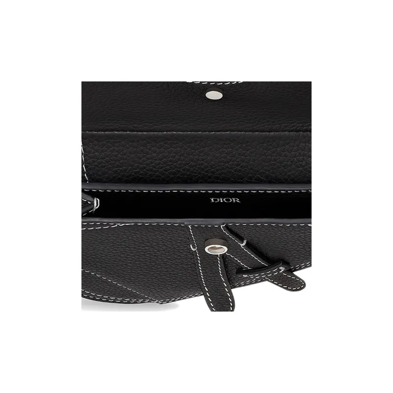 DIOR Saddle Calfskin Coin Key Pouch Unisex Black-4
