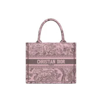 DIOR BookTote Embroidery Tote Bag Shopping Bag Handbag Small Size Women's Gray & Pink