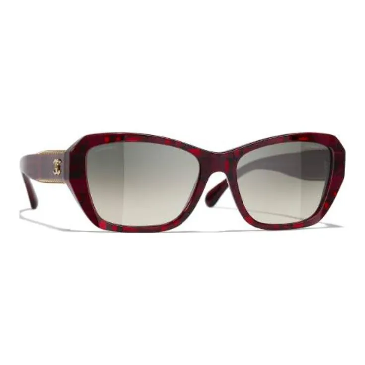 CHANEL Acetate Irregular Shape Sunglasses Women's Red-1