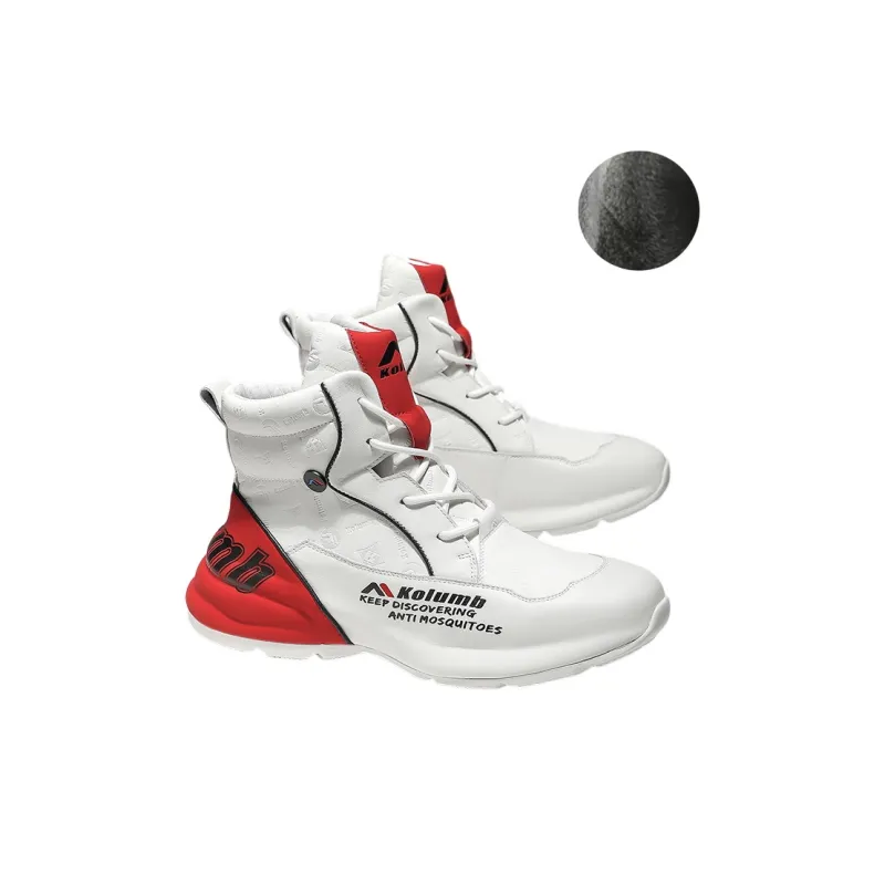 KOLUMB Cushioning Slip Resistant High Top Outdoor Shoes Men's White Red-3