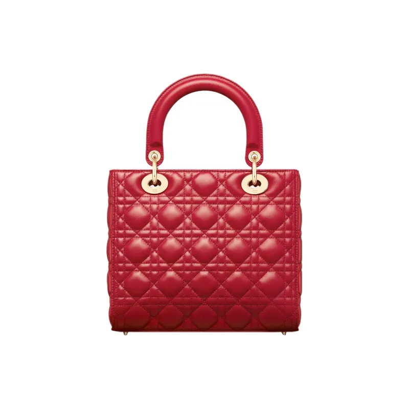 DIOR Lady Dior Lambskin Dior Bag Shoulder Bag Crossbody Bag Handbag Medium Size Women's Isolated Heather Red-4