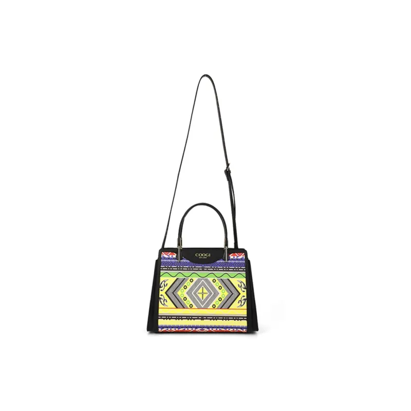 COOGI Cow Leather With Synthetic Leather Tote Bag, Crossbody Bag, Handbag Women's Black/Ecru-2