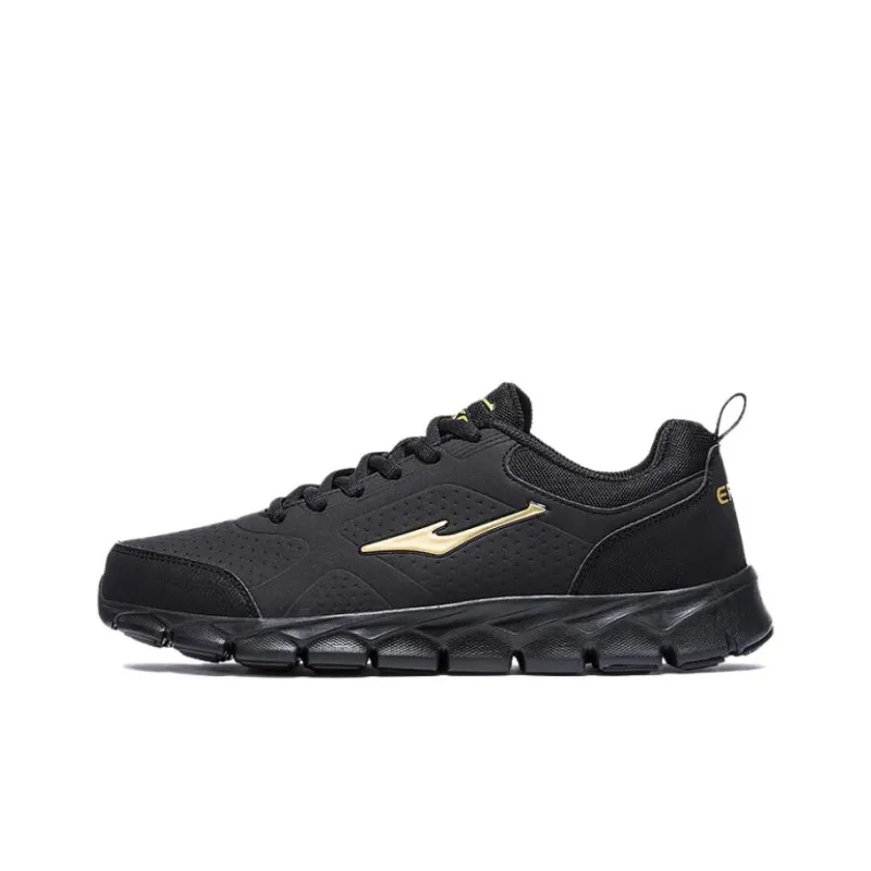 Erke Abrasion Resistant Low Top Casual Running Shoes Men's Black Gold-0