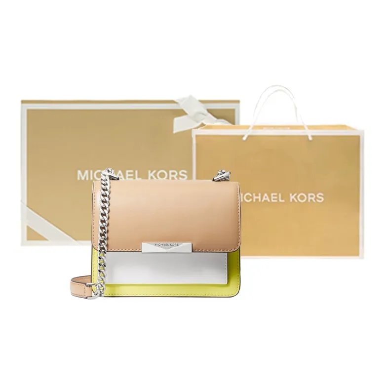 MICHAEL KORS Jade Leather Shoulder Bag, Crossbody Bag Mini Women's Orange & Yellow & White-10