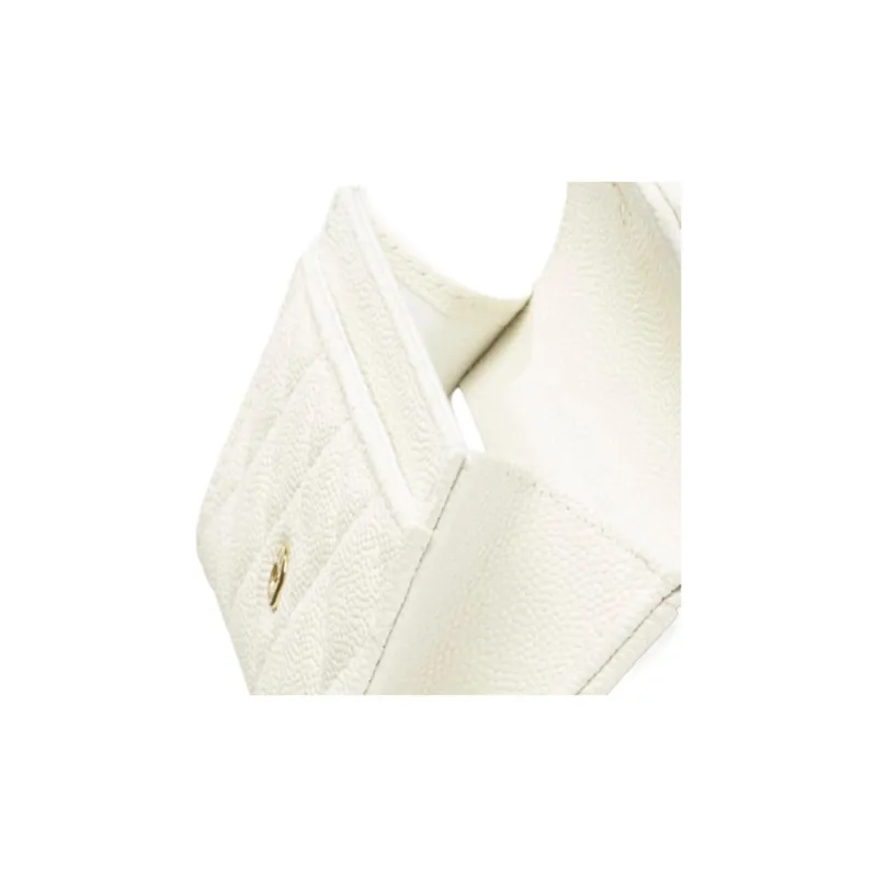 CHANEL Classic Flap CF Grain Embossed Calfskin Flap Bag Wallet Women's White-4