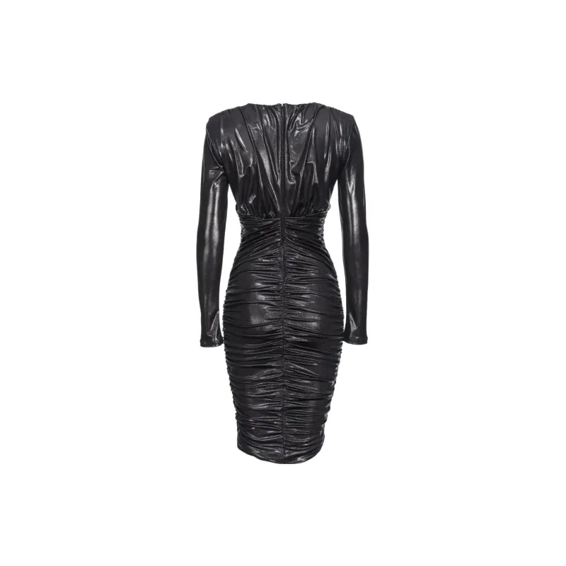 PINKO Asymmetric-Hem Gathered Metallic Midi Dress-1
