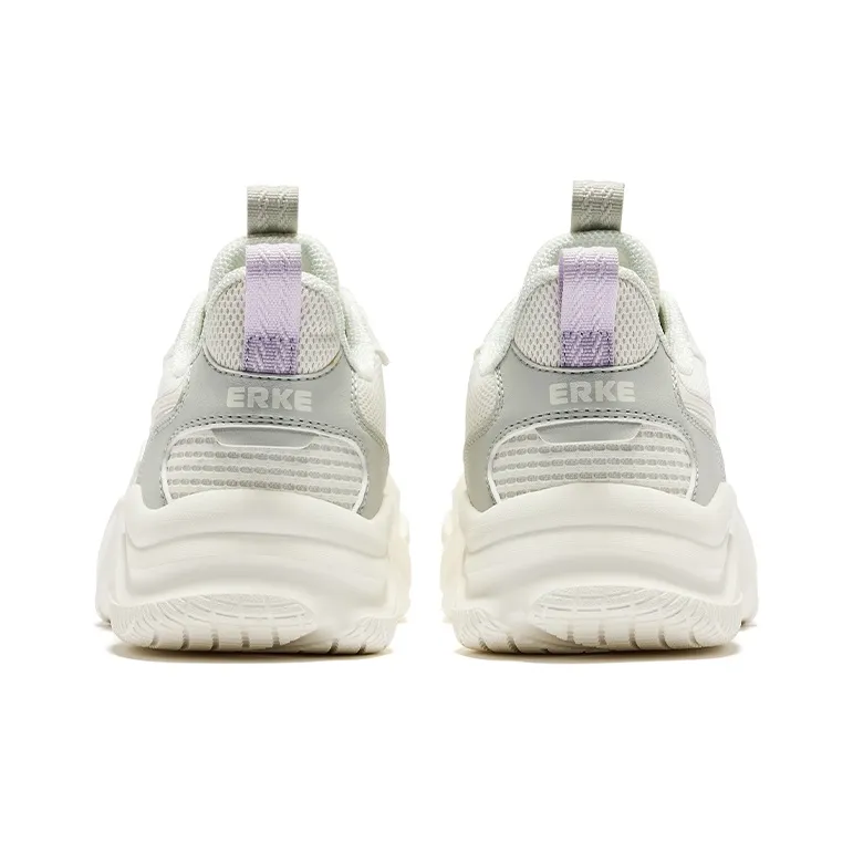 Erke Jie Ao 2.0 Cushioning Wear Resistant Low Top Casual Shoes Women's White Gray Purple-3