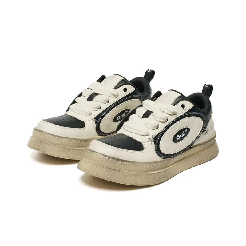 Ocai Anti Slip And Wear Resistant Height Increasing Low Top Skateboard Shoes Unisex Black White-1