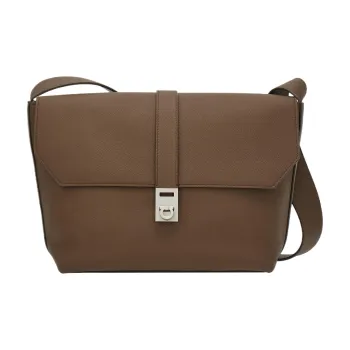 FERRAGAMO Hammered Calfskin Messenger Bag, Shoulder Bag, Crossbody Bag Men's Clay