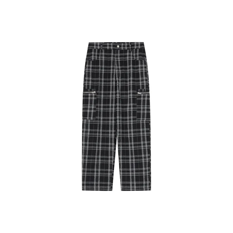 Phew Casual Pants Unisex Black White Plaid-1