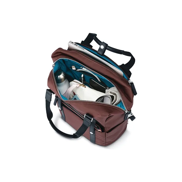 SAMSONITE Nylon Handbag Shoulder Bag Backpack Women's Chocolate Plum With Rose Gold Mirror Finish-3