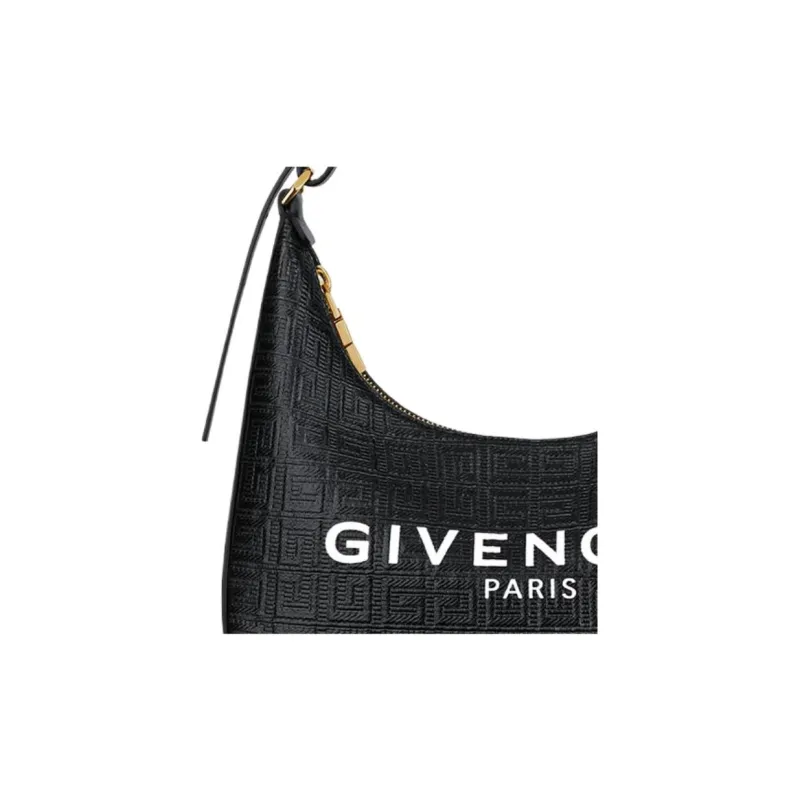 Givenchy Moon Cut Out Shoulder Bag Small 4G Embossed Givenchy Paris Print Black/White-5