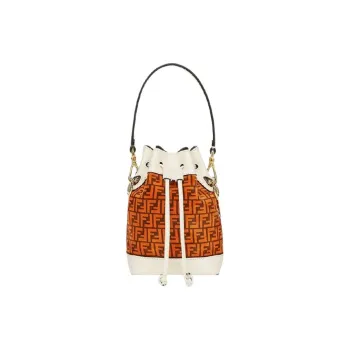 FENDI Mon Tresor Fabric With Leather Bucket Bag, Shoulder Bag, Crossbody Bag, Handbag Mini Women's White/Red Brown